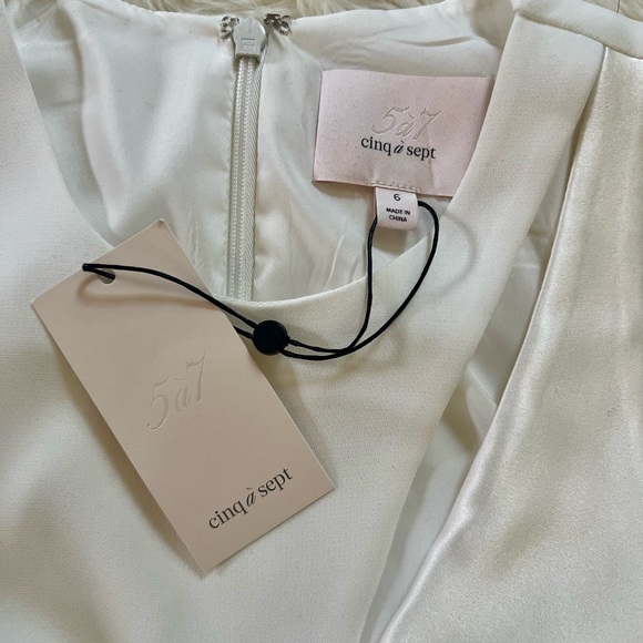 NWT CINQ A SEPT Clemency Drape-Front
Satin Combo White Dress Size 6 - Picture 10 of 12